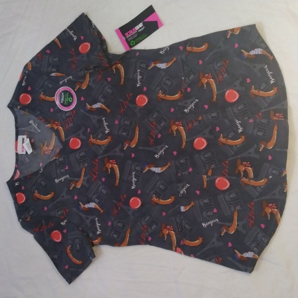 Women's Scrubs, French Wiener Dog Print
